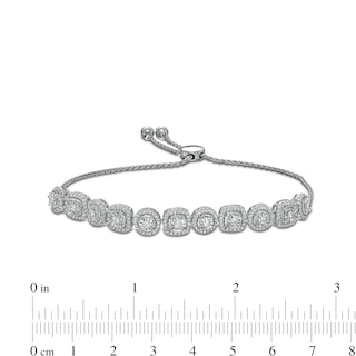1.00 CT. T.W. Diamond Frame Alternating Bolo Bracelet in Sterling Silver – 9.5"