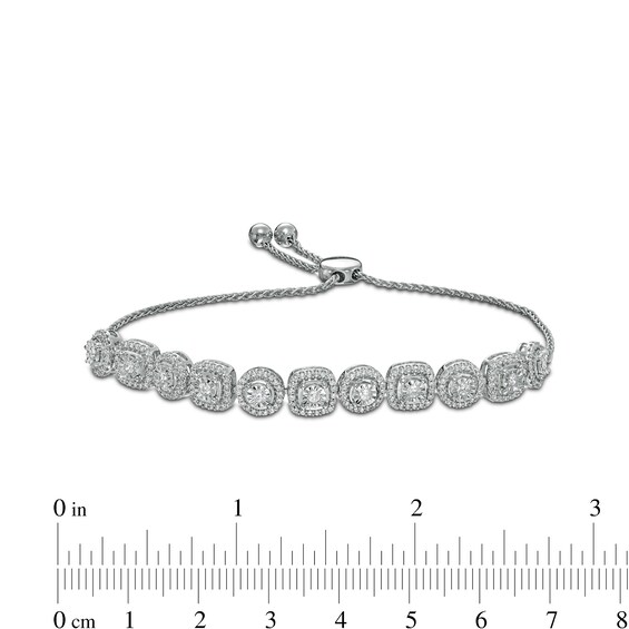 1.00 CT. T.W. Diamond Frame Alternating Bolo Bracelet in Sterling Silver – 9.5"