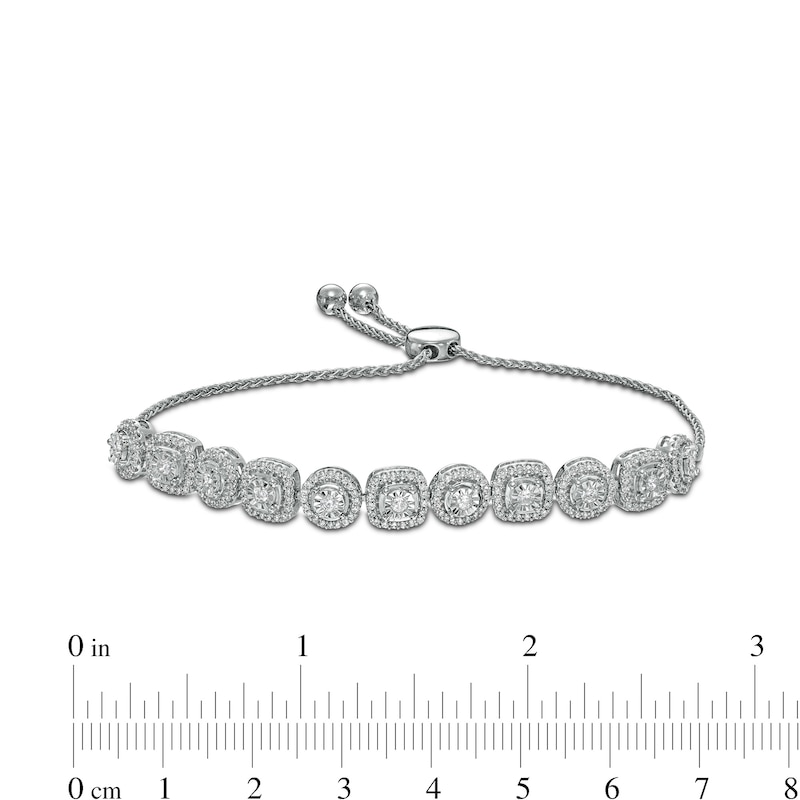 1.00 CT. T.W. Diamond Frame Alternating Bolo Bracelet in Sterling Silver – 9.5"