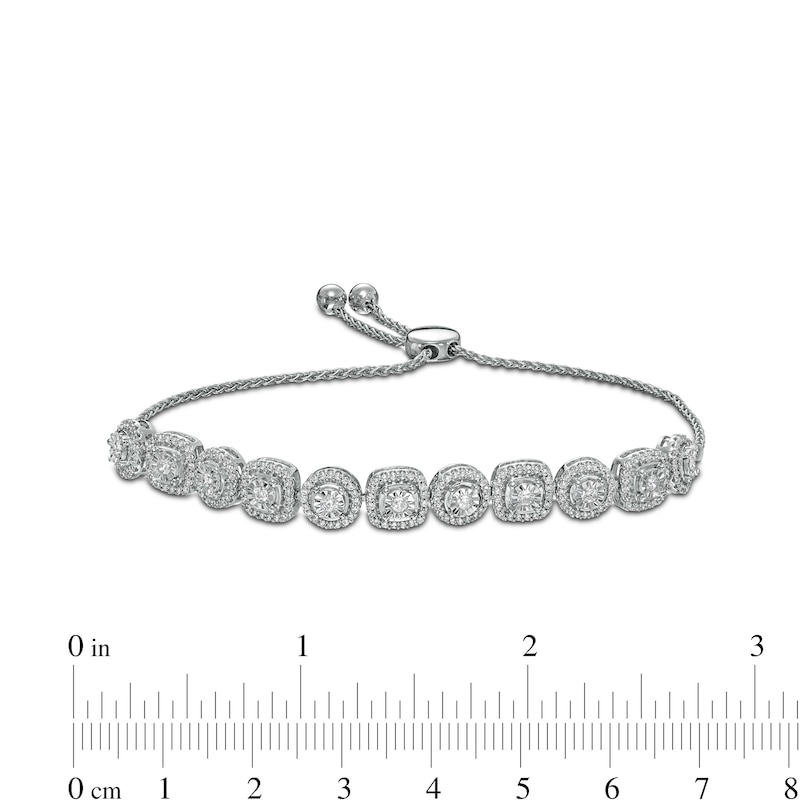 1.00 CT. T.W. Diamond Frame Alternating Bolo Bracelet in Sterling Silver – 9.5"|Peoples Jewellers