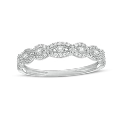 0.065 CT. T.W. Baguette and Round Diamond Vintage-Style Anniversary Band in 10K White Gold
