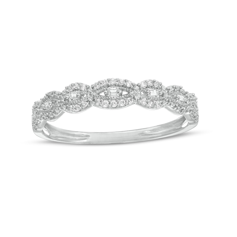 0.065 CT. T.W. Baguette and Round Diamond Vintage-Style Anniversary Band in 10K White Gold