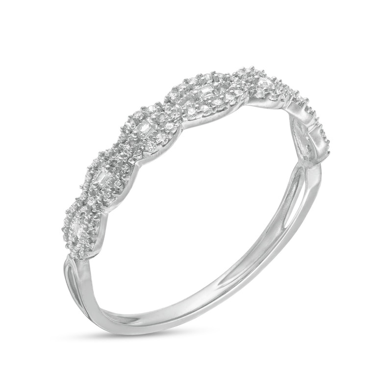 0.065 CT. T.W. Baguette and Round Diamond Vintage-Style Anniversary Band in 10K White Gold