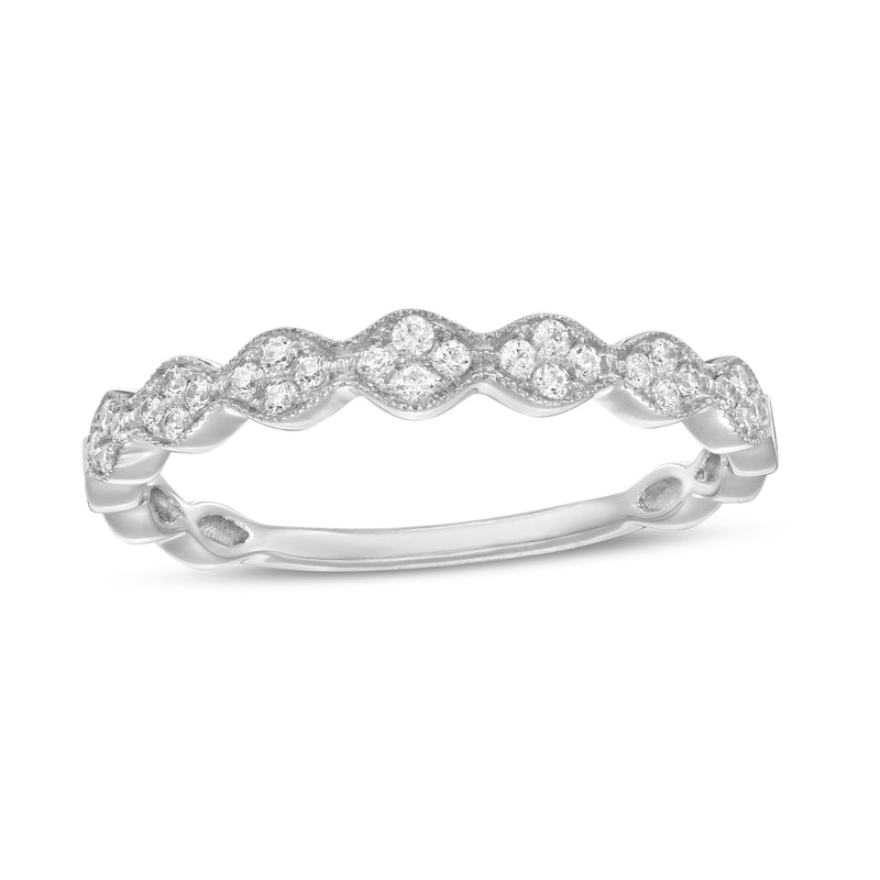 0.16 CT. T.W. Quad Diamond Vintage-Style Scallop Anniversary Band in 10K Gold