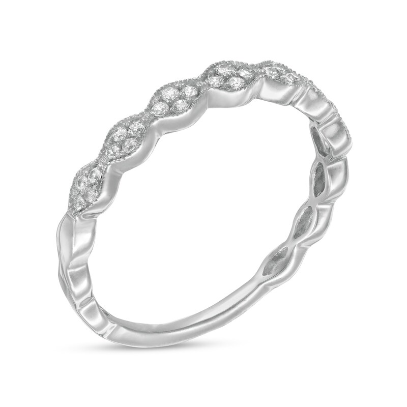 0.16 CT. T.W. Quad Diamond Vintage-Style Scallop Anniversary Band in 10K White Gold