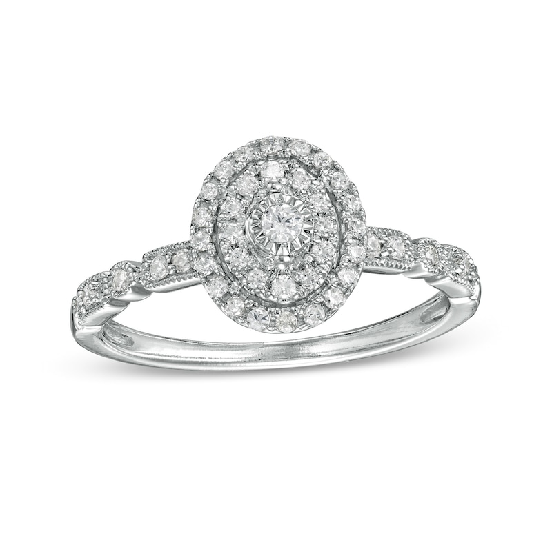 0.25 CT. T.W. Diamond Double Oval-Shaped Frame Vintage-Style Engagement Ring in 10K White Gold