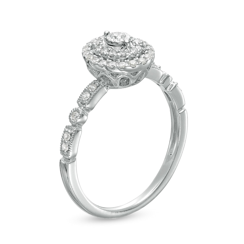 0.25 CT. T.W. Diamond Double Oval-Shaped Frame Vintage-Style Engagement Ring in 10K White Gold