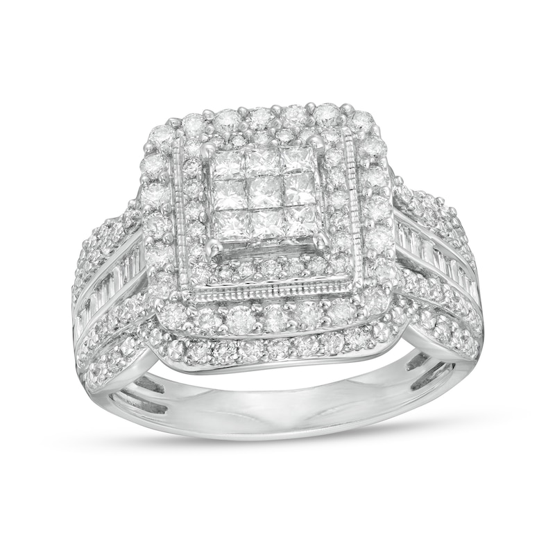 1.00 CT. T.W. Composite Diamond Double Cushion-Shaped Frame Vintage-Style Engagement Ring in 10K White Gold