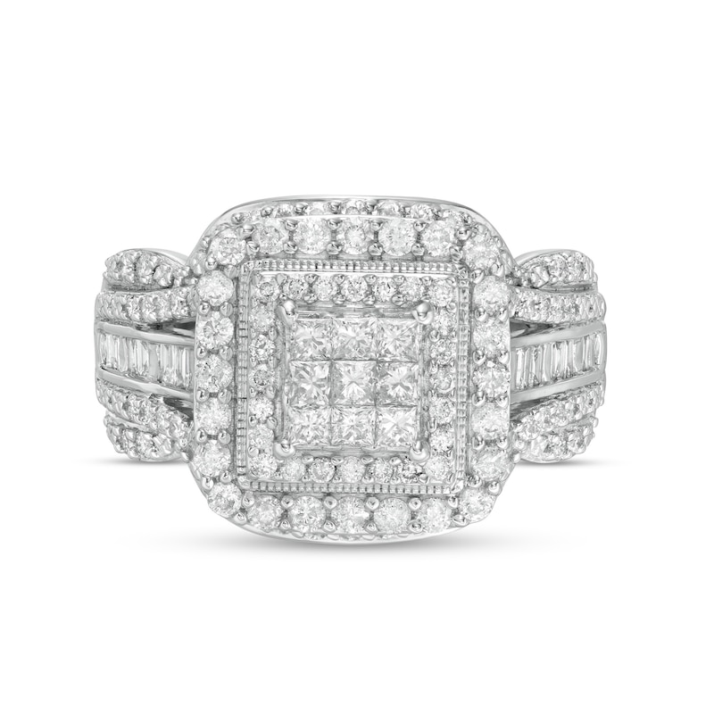 Main Image 4 of 1.00 CT. T.W. Composite Diamond Double Cushion-Shaped Frame Vintage-Style Engagement Ring in 10K White Gold