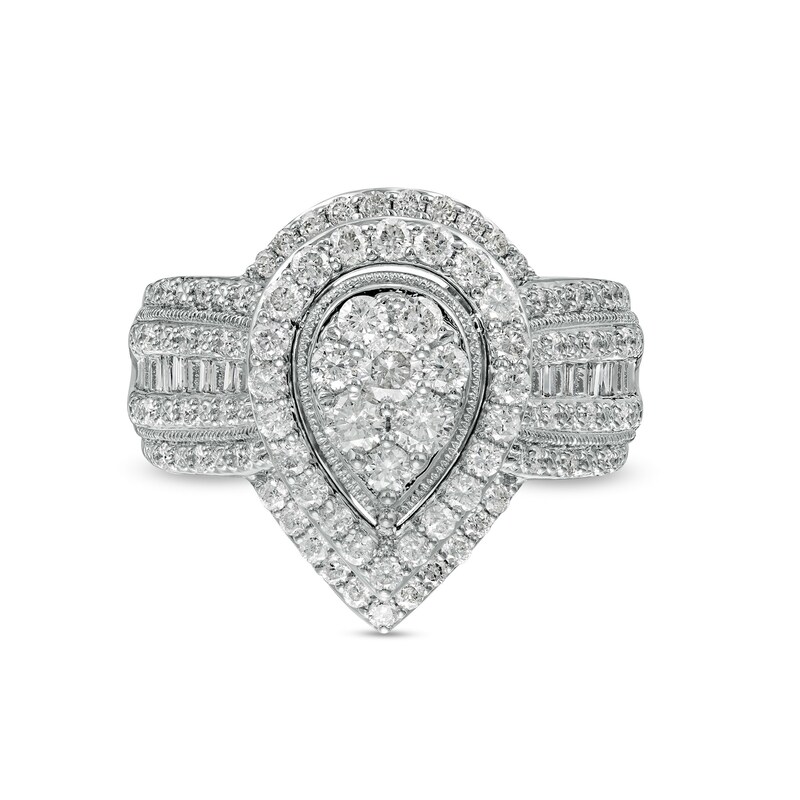 1.00 CT. T.W. Composite Pear-Shaped Diamond Frame Vintage-Style Multi-Row Engagement Ring in 10K White Gold