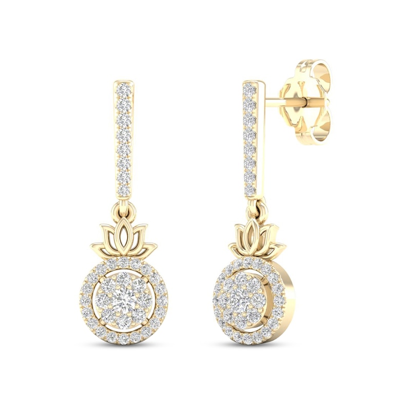 By Women for Women 0.33 CT. T.W. Composite Diamond Frame Lotus Flower Drop Earrings in 10K Gold|Peoples Jewellers