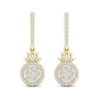 By Women for Women 0.33 CT. T.W. Composite Diamond Frame Lotus Flower Drop Earrings in 10K Gold