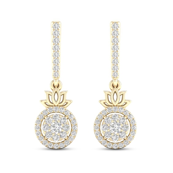 By Women for Women 0.33 CT. T.W. Composite Diamond Frame Lotus Flower Drop Earrings in 10K Gold