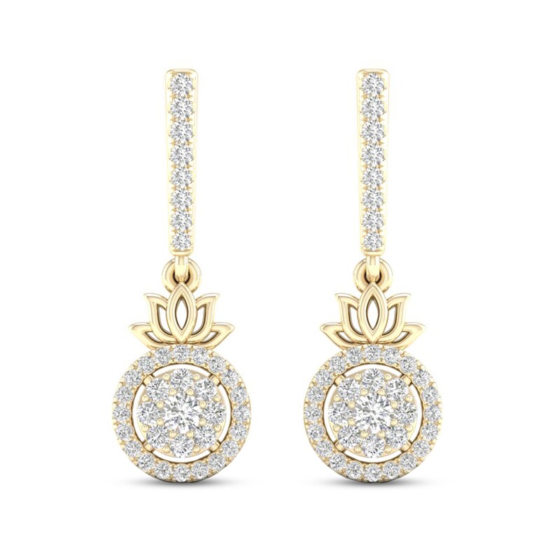 By Women for Women 0.33 CT. T.W. Composite Diamond Frame Lotus Flower Drop Earrings in 10K Gold|Peoples Jewellers