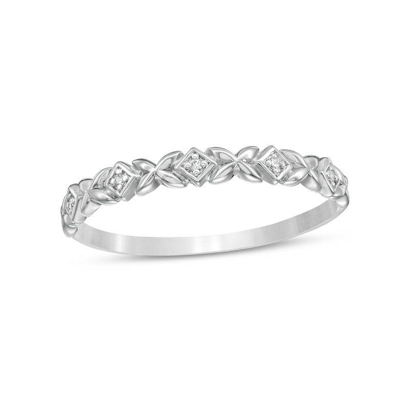 Diamond Accent Alternating Kite Shape and Flower Stackable Band in 10K White Gold