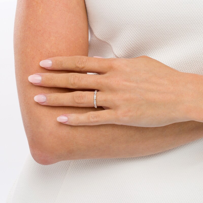 Main Image 2 of Diamond Accent Alternating Kite Shape and Flower Stackable Band in 10K White Gold