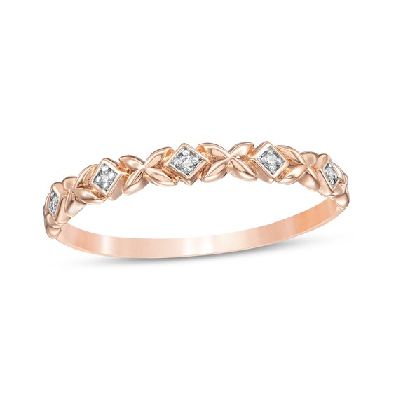 Diamond Accent Alternating Kite Shape and Flower Stackable Band in 10K Rose Gold