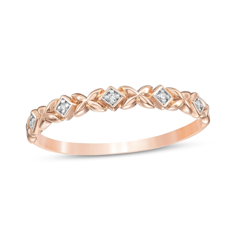 Diamond Accent Alternating Kite Shape and Flower Stackable Band in 10K Rose Gold|Peoples Jewellers