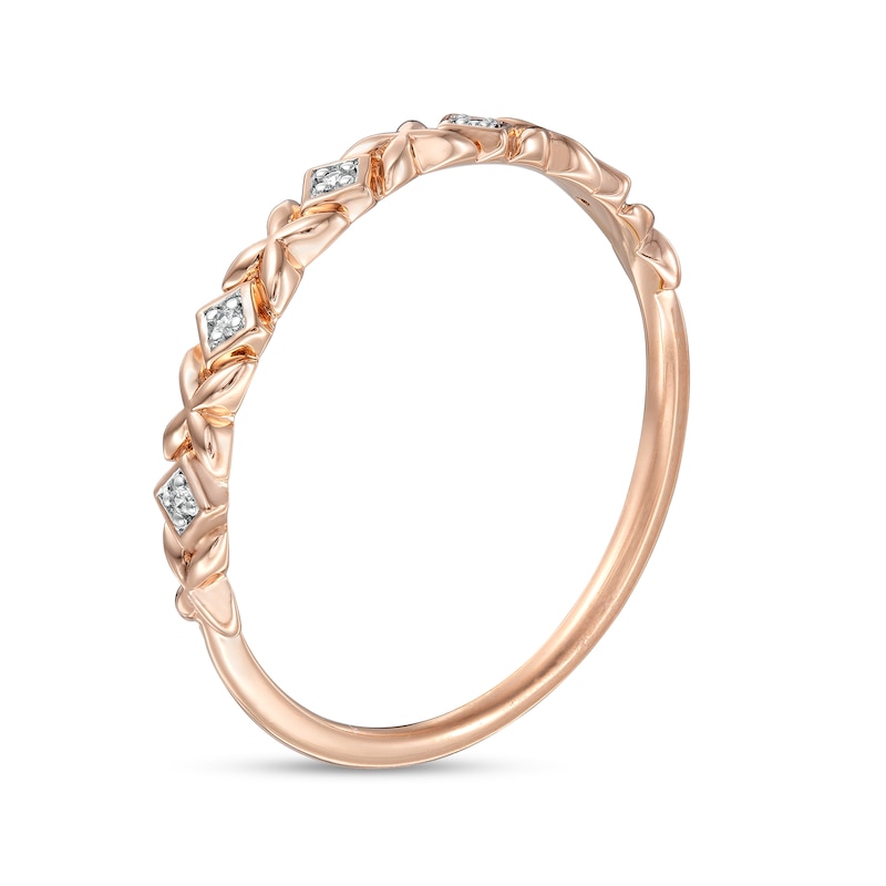 Diamond Accent Alternating Kite Shape and Flower Stackable Band in 10K Rose Gold