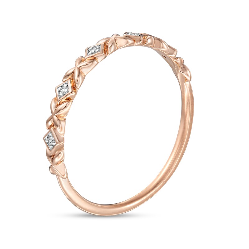 Diamond Accent Alternating Kite Shape and Flower Stackable Band in 10K Rose Gold