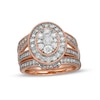 Thumbnail Image 0 of 1.45 CT. T.W. Composite Oval Diamond Frame Vintage-Style Split Shank Three Piece Bridal Set in 10K Rose Gold