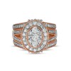 Thumbnail Image 3 of 1.45 CT. T.W. Composite Oval Diamond Frame Vintage-Style Split Shank Three Piece Bridal Set in 10K Rose Gold