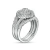 Thumbnail Image 2 of 1.23 CT. T.W. Diamond Double Tilted Frame Scallop Edge Three Piece Bridal Set in 10K White Gold