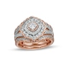 Thumbnail Image 0 of 1.23 CT. T.W. Diamond Double Tilted Frame Scallop Edge Three Piece Bridal Set in 10K Rose Gold