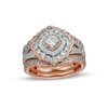 Thumbnail Image 1 of 1.23 CT. T.W. Diamond Double Tilted Frame Scallop Edge Three Piece Bridal Set in 10K Rose Gold