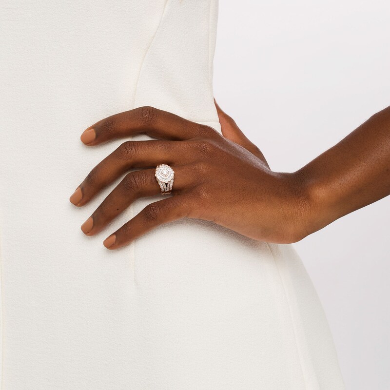 Main Image 2 of 1.23 CT. T.W. Diamond Double Tilted Frame Scallop Edge Three Piece Bridal Set in 10K Rose Gold