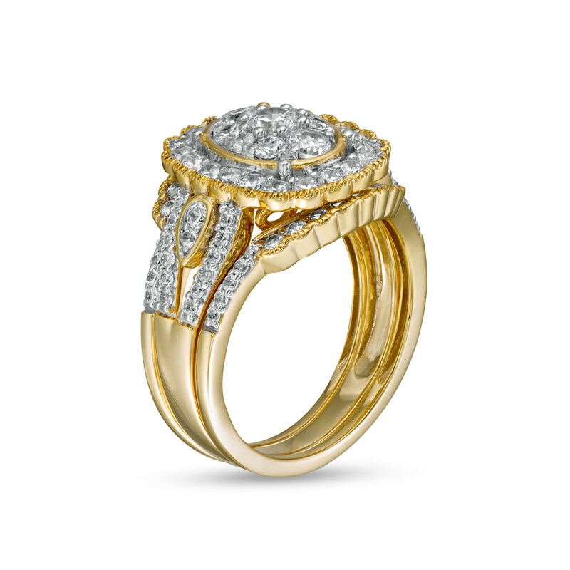 Main Image 3 of 1.58 CT. T.W. Composite Diamond Frame Scallop Edge Three Piece Bridal Set in 10K Gold