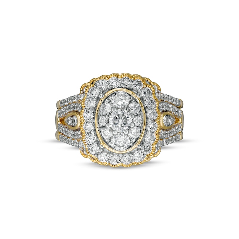 Main Image 4 of 1.58 CT. T.W. Composite Diamond Frame Scallop Edge Three Piece Bridal Set in 10K Gold