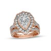 Thumbnail Image 0 of 1.37 CT. T.W. Composite Pear-Shaped Diamond Frame Scallop Edge Bridal Set in 10K Rose Gold