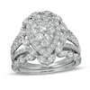 Thumbnail Image 0 of 1.58 CT. T.W. Composite Pear-Shaped Diamond Double Frame Scallop Edge Bridal Set in 10K White Gold