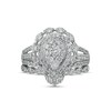 Thumbnail Image 3 of 1.58 CT. T.W. Composite Pear-Shaped Diamond Double Frame Scallop Edge Bridal Set in 10K White Gold