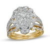 Thumbnail Image 0 of 1.58 CT. T.W. Composite Pear-Shaped Diamond Double Frame Scallop Edge Bridal Set in 10K Gold