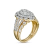 1.58 CT. T.W. Composite Pear-Shaped Diamond Double Frame Scallop Edge Bridal Set in 10K Gold
