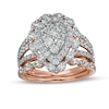 Thumbnail Image 0 of 1.58 CT. T.W. Composite Pear-Shaped Diamond Double Frame Scallop Edge Bridal Set in 10K Rose Gold