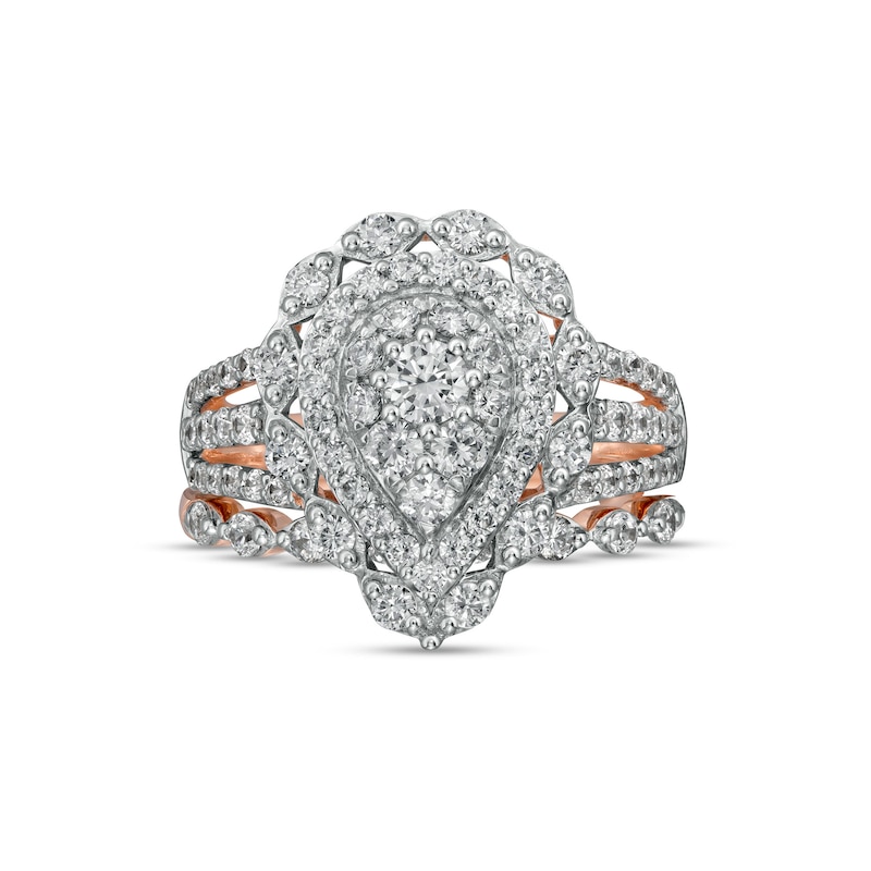 1.58 CT. T.W. Composite Pear-Shaped Diamond Double Frame Scallop Edge Bridal Set in 10K Rose Gold