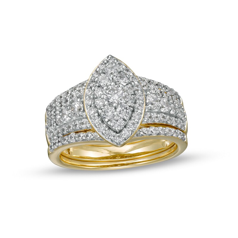 Main Image 1 of 1.37 CT. T.W. Composite Marquise-Shaped Diamond Frame Three Piece Bridal Set in 10K Gold