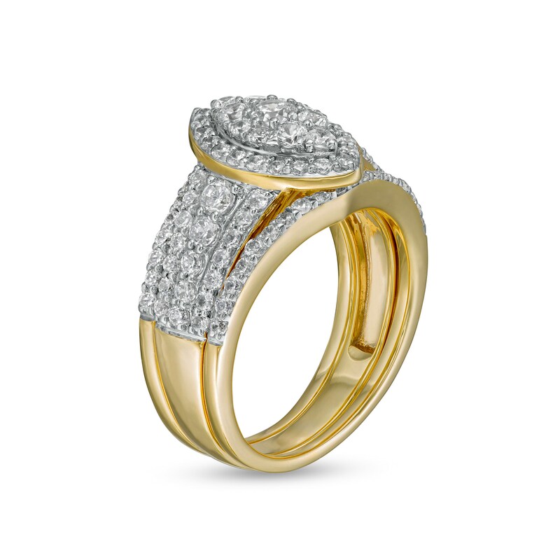 Main Image 3 of 1.37 CT. T.W. Composite Marquise-Shaped Diamond Frame Three Piece Bridal Set in 10K Gold