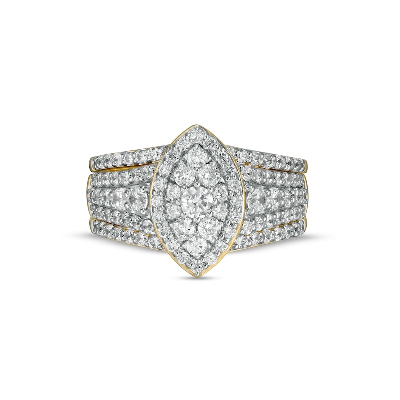 1.37 CT. T.W. Composite Marquise-Shaped Diamond Frame Three Piece Bridal Set in 10K Gold