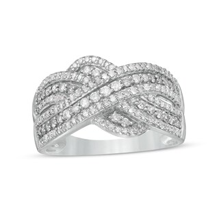 0.58 CT. T.W. Diamond Multi-Row Crossover Anniversary Band in 10K White Gold