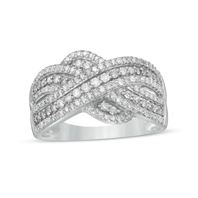 0.58 CT. T.W. Diamond Multi-Row Crossover Anniversary Band in 10K White Gold