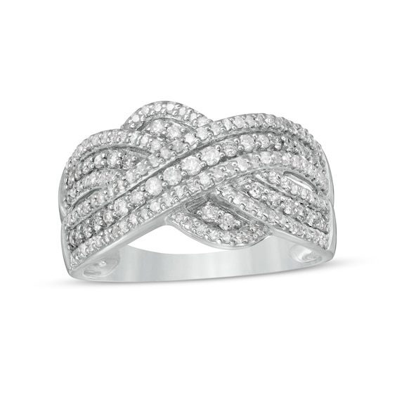 0.58 CT. T.W. Diamond Multi-Row Crossover Anniversary Band in 10K White Gold