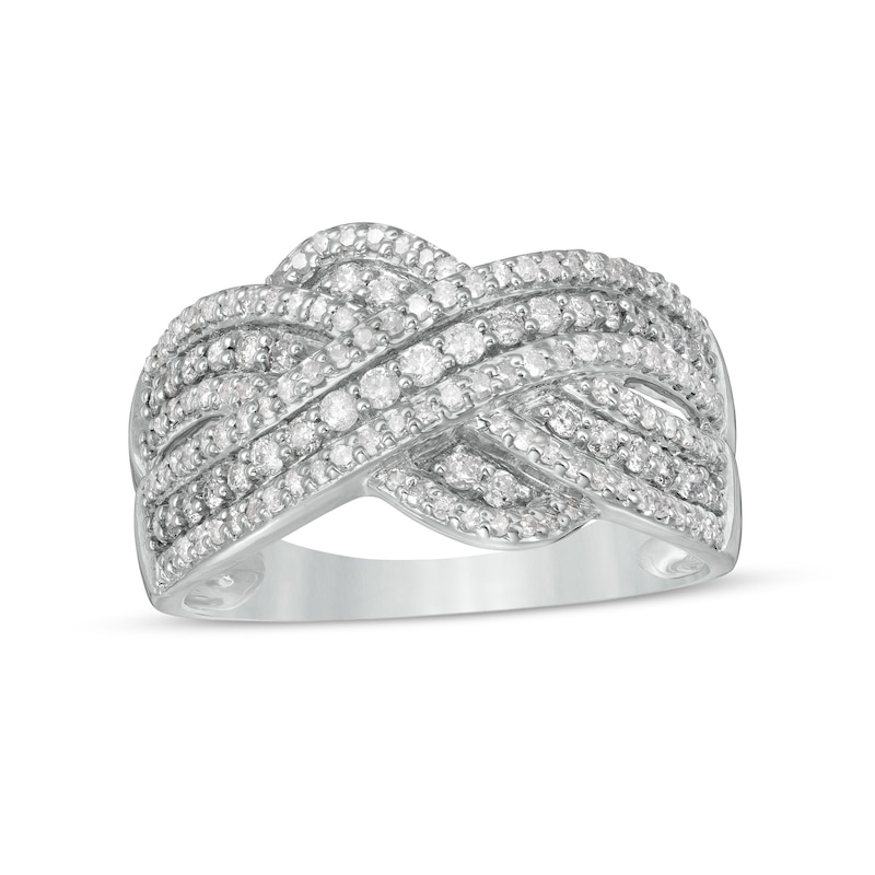 0.58 CT. T.W. Diamond Multi-Row Crossover Anniversary Band in 10K White Gold