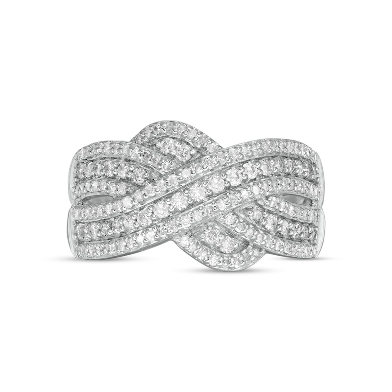 0.58 CT. T.W. Diamond Multi-Row Crossover Anniversary Band in 10K White Gold