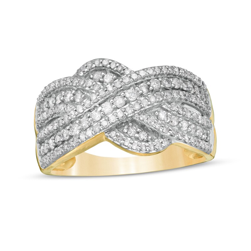 0.58 CT. T.W. Diamond Multi-Row Crossover Anniversary Band in 10K Gold