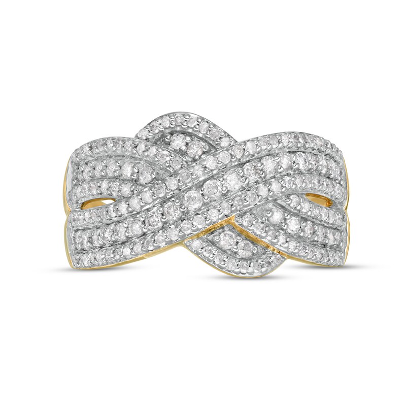 0.58 CT. T.W. Diamond Multi-Row Crossover Anniversary Band in 10K Gold