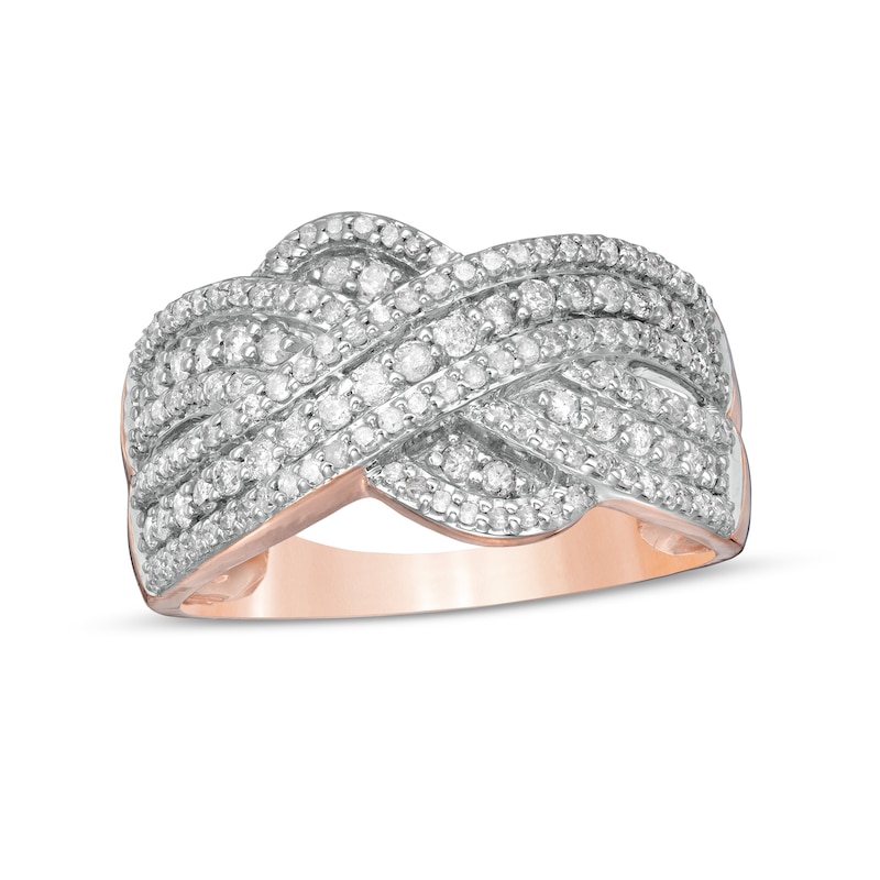 0.58 CT. T.W. Diamond Multi-Row Crossover Anniversary Band in 10K Rose Gold